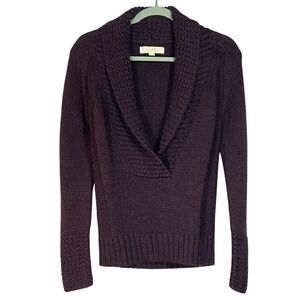 LOFT Plum Alpaca Wool Shawl Collar Knit Sweater Long Sleeve Women's XS